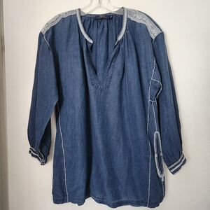 Polo ralph Lauren Top tunic blouse Size Small Oversized Blue Pockets Linen/silk